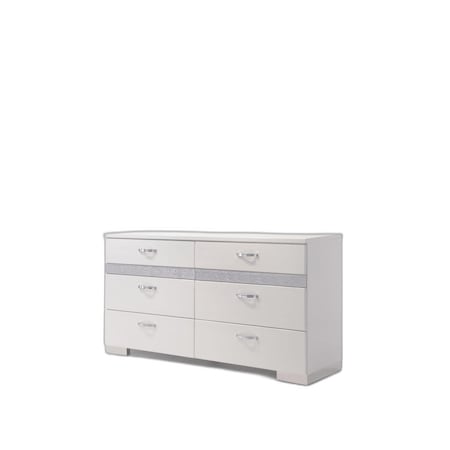 Homeroots 63" White High Gloss Manufactured Wood Eight Drawer Double Dresser 490494