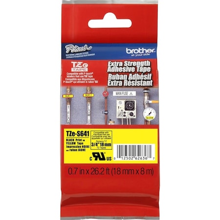 Brother Label Tape Cartridge 3/4", Black/Yellow TZES641