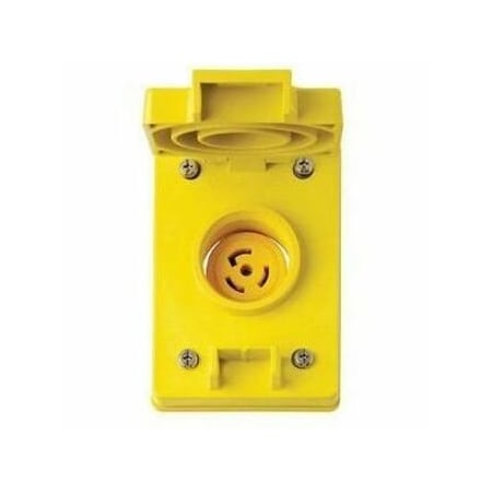 Leviton Watertight Locking Receptacle, L23-30R, 30 A, 347/600V AC, Three Phase, 4 Pole, Flush Mount, Yellow 69W83