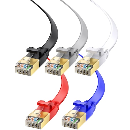 Maximm 50ft Cat7 Flat Shielded Ethernet Cable 10Gbps RJ45, 5PK, Pink, 5PK CAT7F-50FT-MULTI-5PK