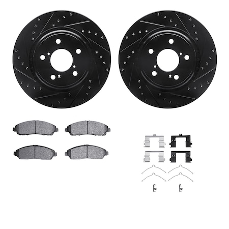 Dynamic Friction Co DFC Brake Rotor - Dimpled & Slotted - Black w/5000 Brake Pads & HW Kit 8512-59101