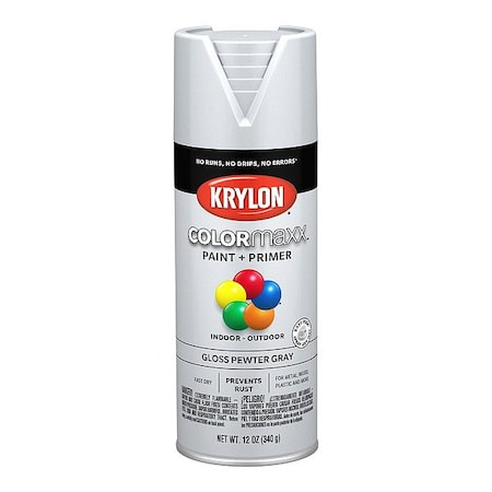 Krylon Spray Paint, Pewter Gray, Gloss, Solvent, 12 oz K05531007