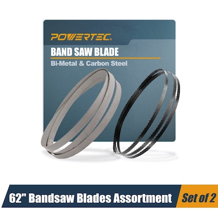 Powertec 62" Bi-Metal and Carbon Steel Band Saw Blades for WEN 3939T Ryobi Grizzly Craftsman 9" Bandsaw 13708