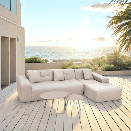 Deko Living 4 Piece Beige Outdoor Compressed Foam Sectional Sofa Lounger and Table Set COP30218