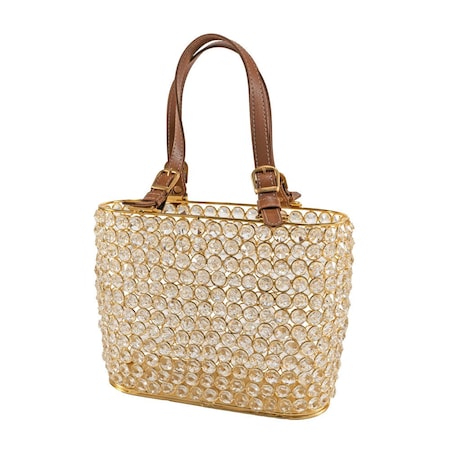 Homeroots 11" Clear And Gold Faux Crystal And Metal Handbag Shaped Magazine Holder 628133