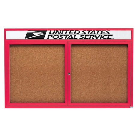 Aarco Enclosed Natural Pebble Grain Cork Bulletin Board w/ Header Red Powder Coated Al Frame, 36''Hx60''W DCC3660RHR