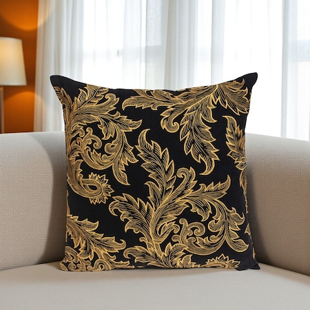 Homeroots 22" Black and Orange Floral Cotton Throw Pillow With Embroidery 529209