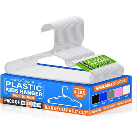 Lifemaster Plastic Kids Clothes Hanger, Children Clothes Hanger with Shoulder Notch, 11.6 Inch Space-Saving LMPKH20WH