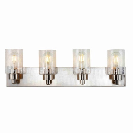 Jonathan Y Irving 27.75" 4-Light Seeded Glass/Iron Modern Contemporary LED Vanity Light, Nickel JYL7558A