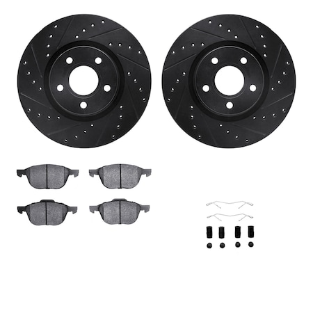 Dynamic Friction Co DFC Rotors-Drilled & Slotted-Black w/ EURO 5000 Ceramic Brake Pads Incl Hdw 8612-54018