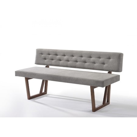 Homeroots 63in Gray and Brown Upholstered Linen Blend Dining Bench 473160