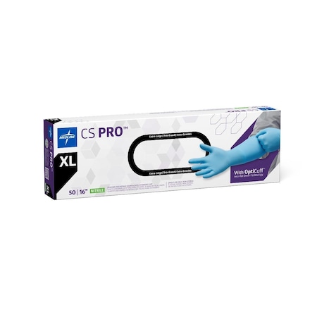 Medline CS Pro 16in Extended Cuff Powder-Free Nitrile Exam Gloves, Size XL, 50PK CS16XLH