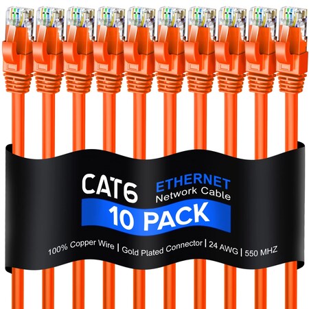 Maximm Cat6 Ethernet Cable 5ft 10Gbps 550MHz UTP, 10PK, Orange, 10PK CAT6-5OR-10PK