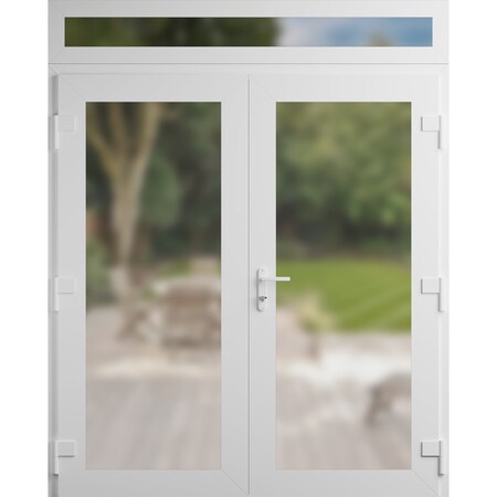 Vdomdoors Front Exterior Prehung Metal-Plastic Double Doors Frosted Glass / MANUX 8102 White Silk / Office Co MANUX8102DEXD-WS-W72xH80+14-LH-I