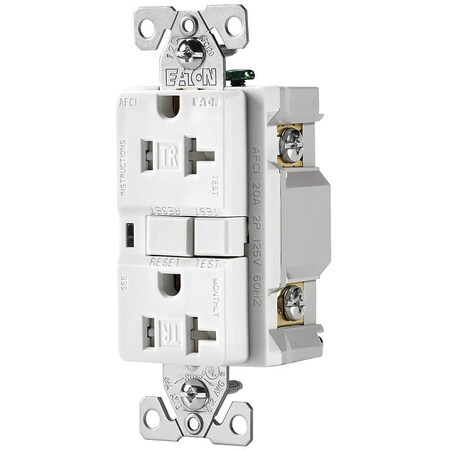 Eaton Wiring Devices TRAFCI20W AFCI Receptacle, 2 -Pole, 20 A, 125 V, Back, Side Wiring, NEMA: 5-20R TRAF20W