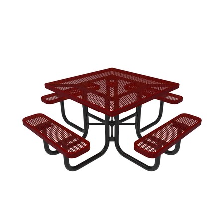 Mytcoat 46in Square Portable Outdoor Table, Red, Seats 8, Expanded Metal, Textured Coating 804086