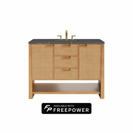 James Martin Vanities Solene 48 in. Single Vanity, Seaside Oak, w/ 3 CM Parisien Bleu Silestone Top D225-V48-SSO-FPBL