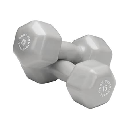 Body-Solid 15 lbs Vinyl Dumbell, Gray - Pair BSTVD15PR