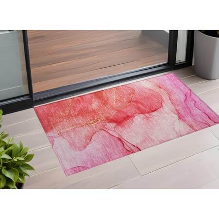 Homeroots 2' X 3' Pink Abstract Washable Indoor Outdoor Area Rug 559757