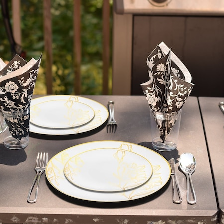 Smarty Had A Party White w/Gold Antique Floral Round Plastic Dinnerware Set (120 Dinner Plates+120 Salad Plates), 240PK 920WHGVP-CASE