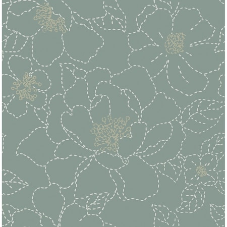 A-Street Prints Gardena Sea Green Embroidered Floral Wallpaper 4122-27006