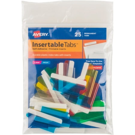 Avery Self-Adhesive Index Tabs with Printable Inserts, 1-1/2" Width, Assorted, 25 Tabs/Pack 16228