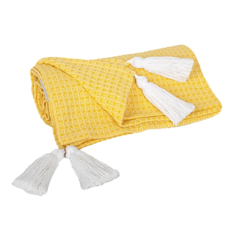 Homeroots 50" X 60" Yellow Woven Cotton Throw Blanket with Tassels 548941