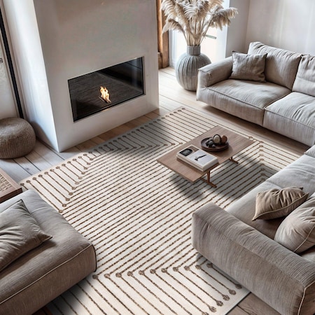 World Rug Gallery Modern Geometric Area Rug 7 ft 10 in x 10 ft Beige WR91BEIGE8X10