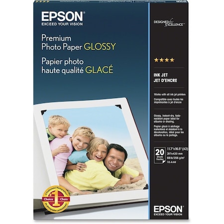 Epson Premium Photo Paper, 11-3/4inx 16-1/2in, White, 20 Sheets/Pack S041288