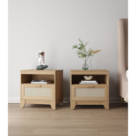 Manhattan Comfort Sheridan Modern Cane Nightstand in Nature, 2PK 2-NS-5GLF-NA