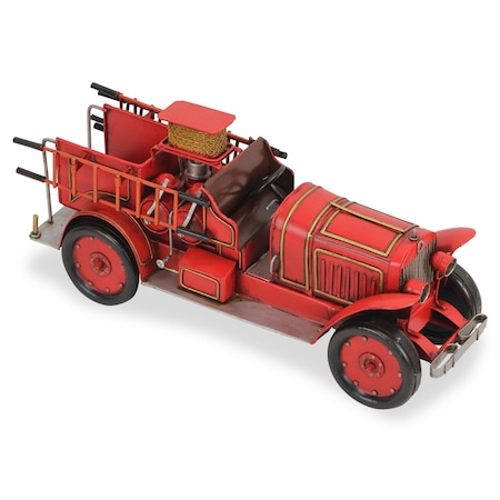 Homeroots 7" Red and Gold Metal Hand Painted 1923 style fire truck Model Car 489411