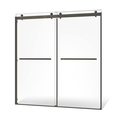Fab Glass And Mirror Frameless Double Sliding Shower Door Portofino Series with Brushed Nickel Finish Adjustable 56- SHPR60X62BN