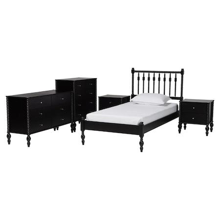 Baxton Studio Callison Bedroom Set with Chest, Black, Twin 271-14730-14742-14740-14736-14736-ZORO