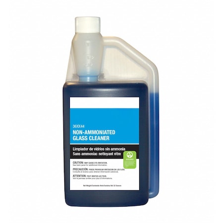 Zoro.Com Liquid Glass Cleaner, 1 qt., Blue, Unscented, Bottle 36XX44