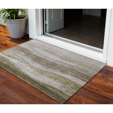 Homeroots 3' X 5' Taupe And Beige Abstract Washable Indoor Outdoor Area Rug 605001