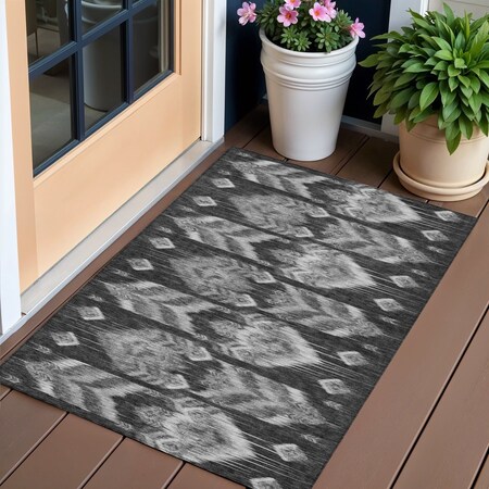 Homeroots 3' X 5' Black Charcoal And Silver Southwestern Washable Indoor Outdoor Area Rug 587800