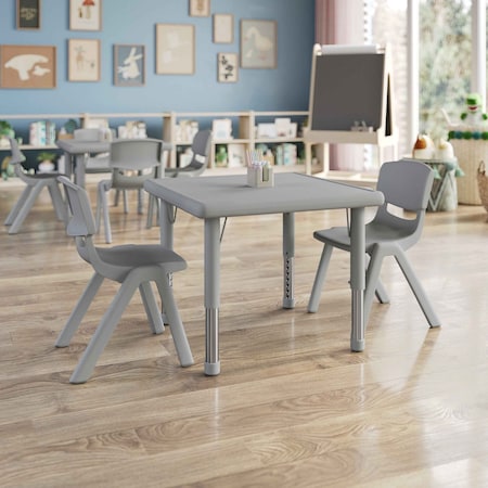 Flash Furniture 3 PC Plastic Activity Table and 2 Chairs Set, 10.5 in Seat Height-Soft Gray YU-YCX-0023-2-SQR-TBL-SFTGY-R-GG