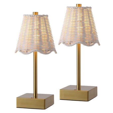 Jonathan Y Willow 11 in. Coastal Bohemian Metal and Rattan Tapered Cordless Rechargeable Integrated Dimmab, 2PK JYL5514D-SET2
