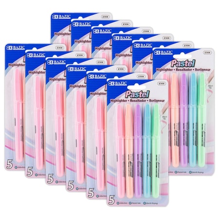 Bazic Products Pen Style Highlighter with Pocket Clip, Pastel, 60PK 2308
