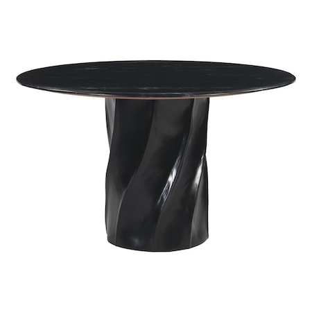 Homeroots 48" Black Marble and Wood Pedestal Base Round Top Dining Table 623352