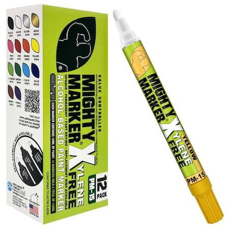 Mighty Marker PM-15 Paint Marker, Eco-Friendly, 10ml Alcohol Based Paint, Yellow Color Family, 12-Box 01415