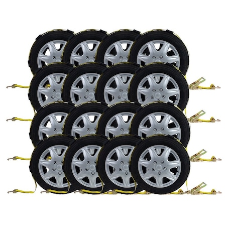 Mytee Products 2inx9ft Tire Car Hauler Ratchet Straps w/ Swivel J Hooks & Rubber Blocks, 16PK RST-209SHRBx16