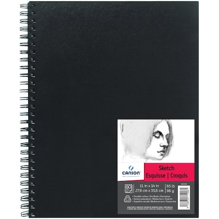 Canson Artist Series Sketch Art Book, Black Cover, Wire Binding, 80 Sheet, 11x14 inch C100510432