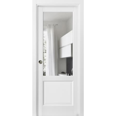 Sartodoors Sliding French Pocket Door with, Lucia 1533 White Silk with Clear Glass, Kit Trims Rail Hardware ,  LUCIA1533PD-WS-42