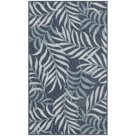 Homeroots 3' X 5' Navy Blue And Ivory Palm Leaf Indoor Outdoor Area Rug 554900