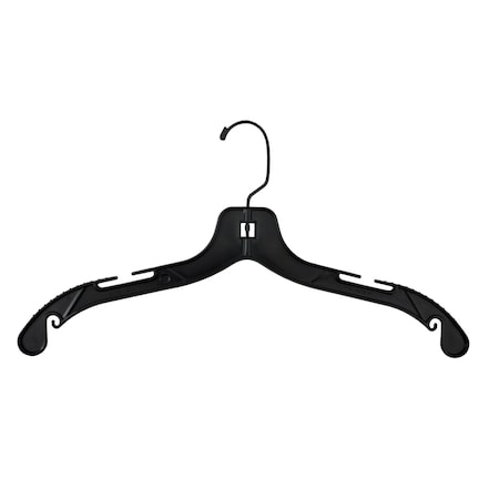 Nahanco 17in Black Plastic Middle Heavy Weight Shirt Hanger w/ Black Hook and Molded Grippers, 50PK 2505BHMGHU