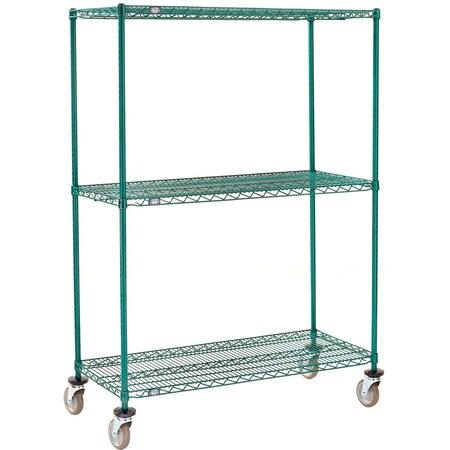 Global Industrial Nexel 3 Shelf Truck, Poly-Green, 36"W x 21"D x 60"H, Polyurethane Swivel Casters B3157385