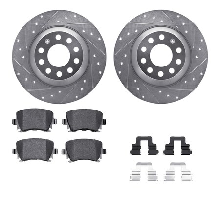 Dynamic Friction Co DFC Rotors-Drilled & Slotted-Silver w/ EURO 5000 Ceramic Brake Pads Incl Hdw 7612-73039