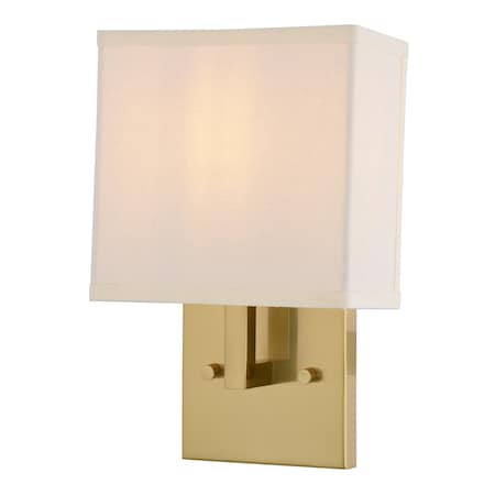 Vaxcel Glenview 1L Satin Brass Gold Wall Sconce, White Fabric Shade, ADA Vanity W0551