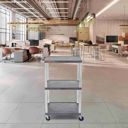 Luxor 42''H 3-Shelf Utility Cart, Electric, Gray Shelves, Nickel Legs UCPL1GYE-N